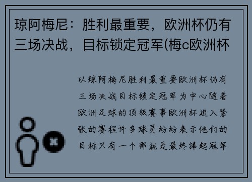 琼阿梅尼：胜利最重要，欧洲杯仍有三场决战，目标锁定冠军(梅c欧洲杯)