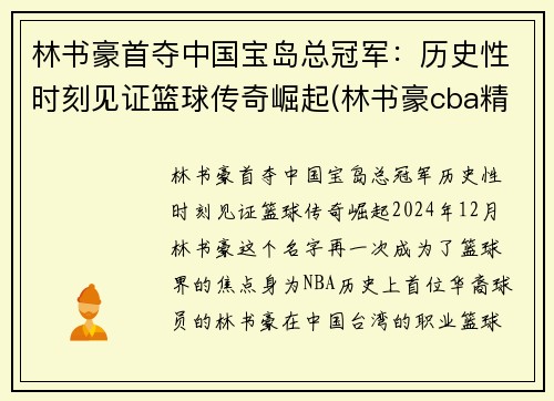 林书豪首夺中国宝岛总冠军：历史性时刻见证篮球传奇崛起(林书豪cba精彩集锦)