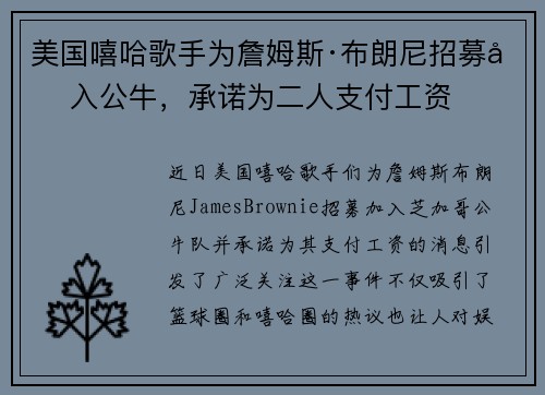 美国嘻哈歌手为詹姆斯·布朗尼招募加入公牛，承诺为二人支付工资